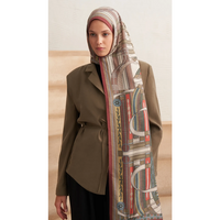 Retro Grid Yün İpek Şal - Haki