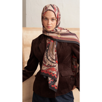 Retro Grid Yün İpek Şal - Kiremit