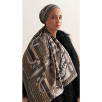 Retro Grid Yün İpek Şal - Antrasit