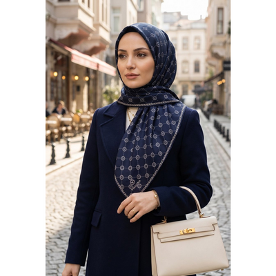 Vissona Twill İpek Eşarp - Lacivert - Resim 3