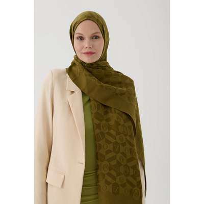 Valentino Orlandi Logo Serisi Monogram Şal - Haki - Resim 1