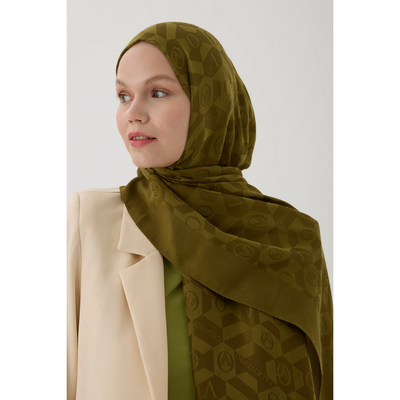 Valentino Orlandi Logo Serisi Monogram Şal - Haki - Resim 2