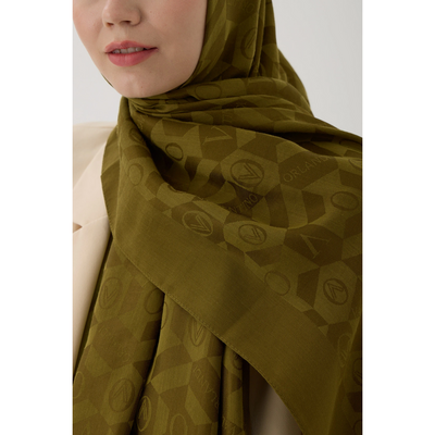 Valentino Orlandi Logo Serisi Monogram Şal - Haki - Resim 3