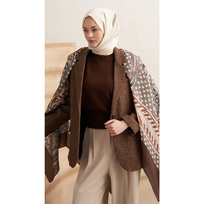 Kamara Yün İpek Omuz Şal - Vizon - Resim 2