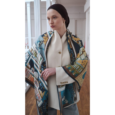 Vefa Omuz Şal - Koyu Lacivert - Resim 2