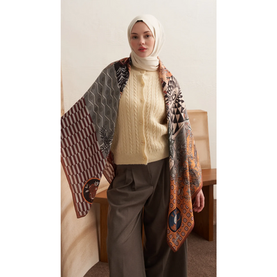 Buhara Yün İpek Omuz Şal - Hardal - Resim 4