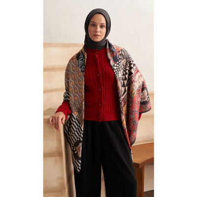 Buhara Yün İpek Omuz Şal - Kırmızı - Resim 4
