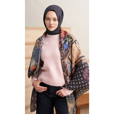 Buhara Yün İpek Omuz Şal - Lacivert - Resim 4