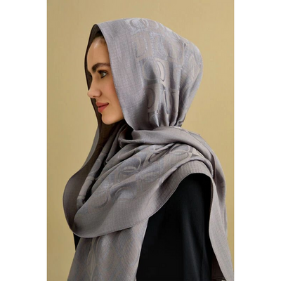 İmannoor Dama Desen Naia Pamuk Şal - Antrasit - Resim 1