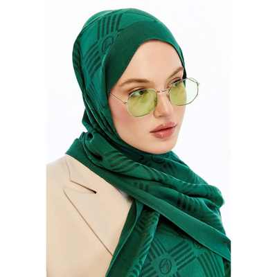 Valentino Orlandi Logo Serisi Kibrit Desen Şal - Zümrüt Yeşili - Resim 3