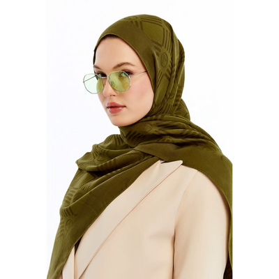 Valentino Orlandi Logo Serisi Kibrit Desen Şal - Yağ Yeşili - Resim 3