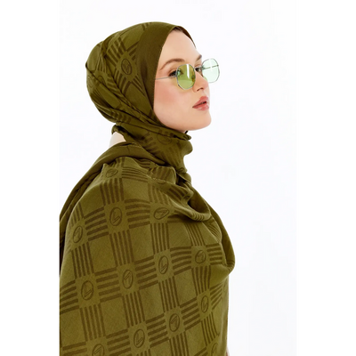 Valentino Orlandi Logo Serisi Kibrit Desen Şal - Yağ Yeşili - Resim 2