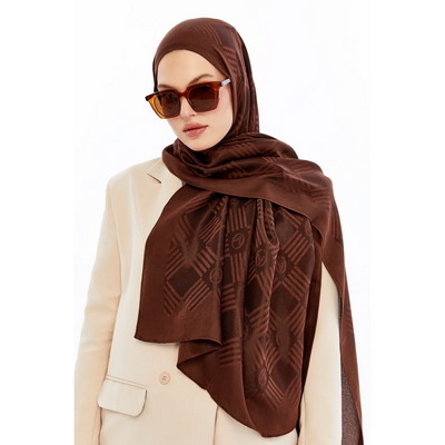 Valentino Orlandi Logo Serisi Kibrit Desen Şal - Kahve - Resim 3