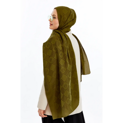 Valentino Orlandi Logo Serisi Kibrit Desen Şal - Yağ Yeşili - Resim 1