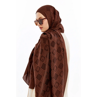 Valentino Orlandi Logo Serisi Kibrit Desen Şal - Kahve - Resim 1