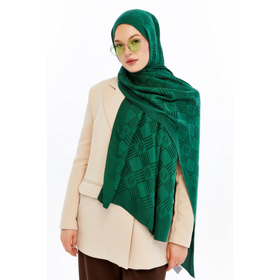 Valentino Orlandi Logo Serisi Kibrit Desen Şal - Zümrüt Yeşili - Resim 1