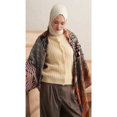 Buhara Yün İpek Omuz Şal - Hardal - Resim 3