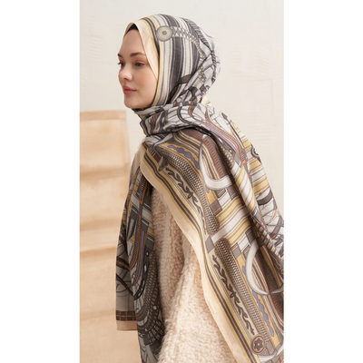 Retro Grid Yün İpek Şal - Soft Sarı - Resim 3