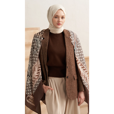 Kamara Yün İpek Omuz Şal - Vizon - Resim 3