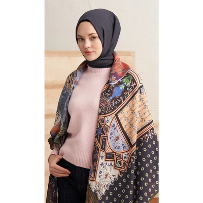 Buhara Yün İpek Omuz Şal - Lacivert - Resim 3