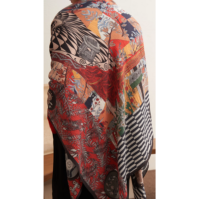 Buhara Yün İpek Omuz Şal - Kırmızı - Resim 2