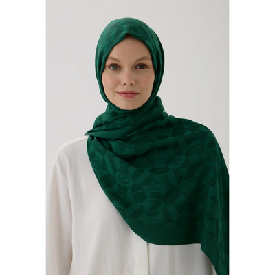 Valentino Orlandi Logo Serisi Monogram Şal - Zümrüt Yeşili - Resim 2
