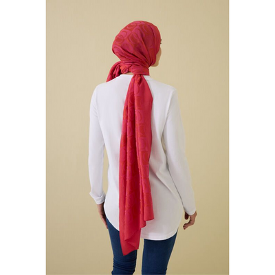 İmannoor Dama Desen Naia Pamuk Şal - Fuşya - Resim 2