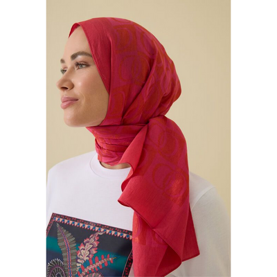 İmannoor Dama Desen Naia Pamuk Şal - Fuşya - Resim 1