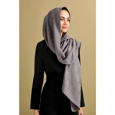 İmannoor Dama Desen Naia Pamuk Şal - Antrasit - Resim 2