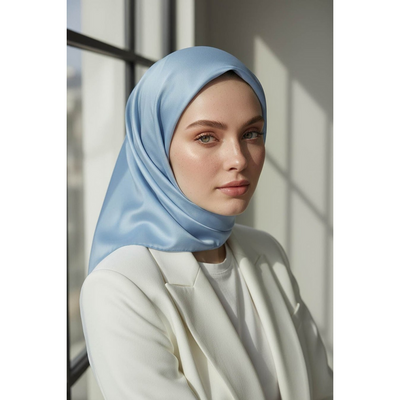 Vissona Düz Twill İpek Eşarp - Bebe Mavisi - Resim 2