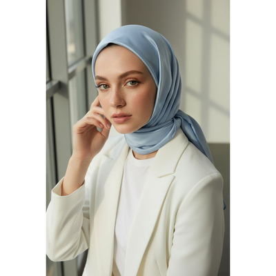 Vissona Düz Twill İpek Eşarp - Bebe Mavisi - Resim 3