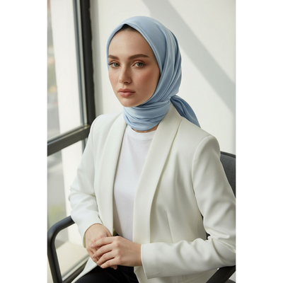 Vissona Düz Twill İpek Eşarp - Bebe Mavisi - Resim 4