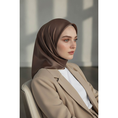 VissonaDüz Twill İpek Eşarp - Bej - Resim 2