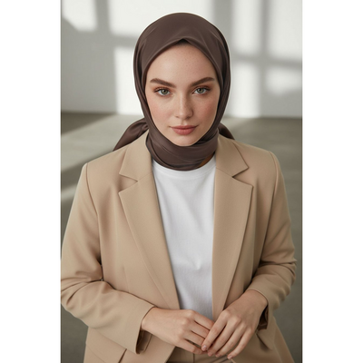 VissonaDüz Twill İpek Eşarp - Bej - Resim 3