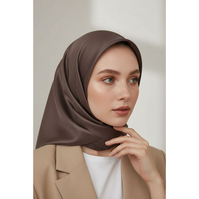 VissonaDüz Twill İpek Eşarp - Bej - Resim 4