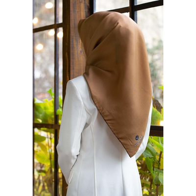 Vissona Düz Twill İpek Eşarp - Bej - Resim 1