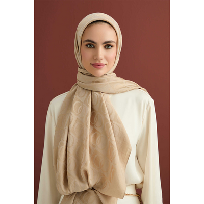 İmannoor Dama Desen Naia Pamuk Şal - Bej - Resim 3