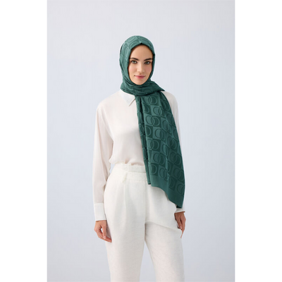 İmannoor Dama Desen Naia Pamuk Şal - Petrol - Resim 2