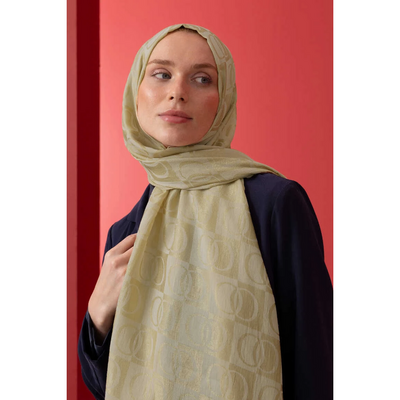 İmannoor Dama Desen Naia Pamuk Şal - Gold - Resim 2