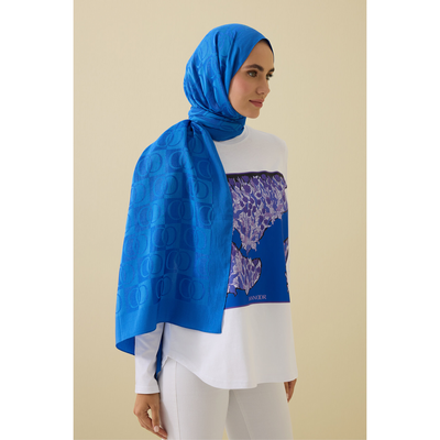 İmannoor Dama Desen Naia Pamuk Şal - Mavi - Resim 3