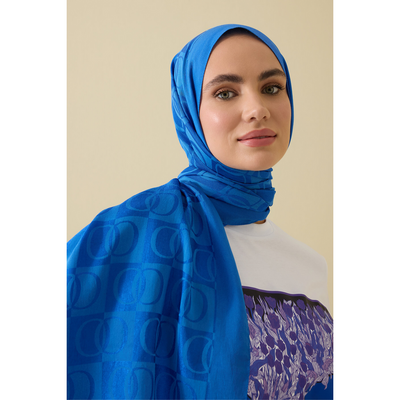 İmannoor Dama Desen Naia Pamuk Şal - Mavi - Resim 1