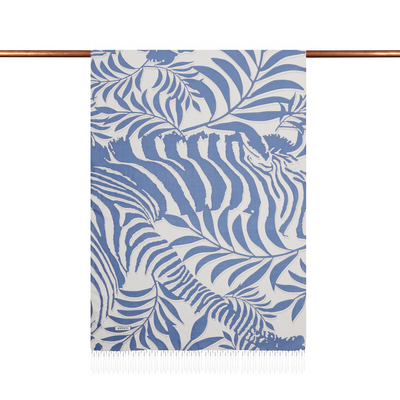 Şpekevi İndigo Palmiye Desenli İpek Şal - Resim 2