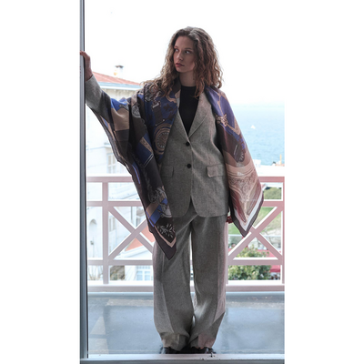 Mabeyn Omuz Şal - Mavi - Resim 2