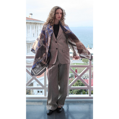 Mabeyn Omuz Şal - Mavi - Resim 3