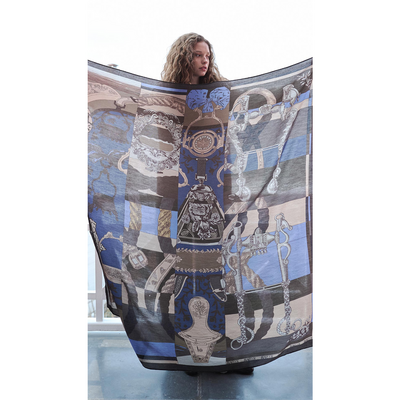 Mabeyn Omuz Şal - Mavi - Resim 4