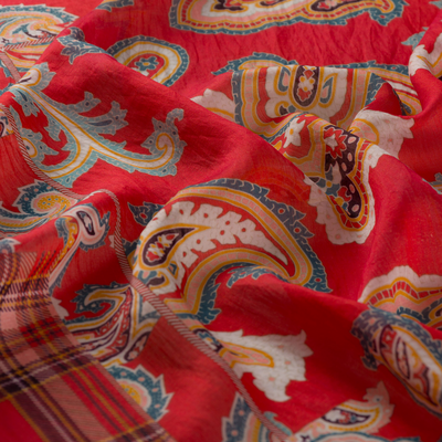İpekevi Osmanlı Kırmızısı Patchwork Desenli Tensel Eşarp - Resim 2