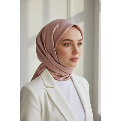 Vissona Düz Twill İpek Eşarp - Pudra - Resim 2