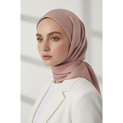 Vissona Düz Twill İpek Eşarp - Pudra - Resim 3