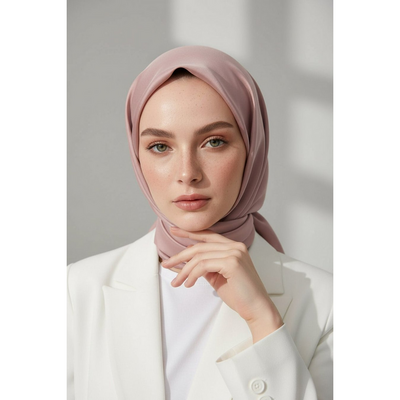 Vissona Düz Twill İpek Eşarp - Pudra - Resim 4