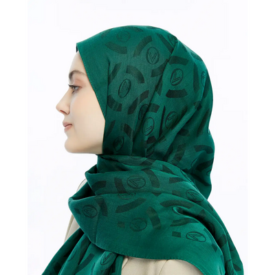 Valentino Orlandi Logo Serisi Vektör Desen Şal - Zümrüt Yeşili - Resim 2